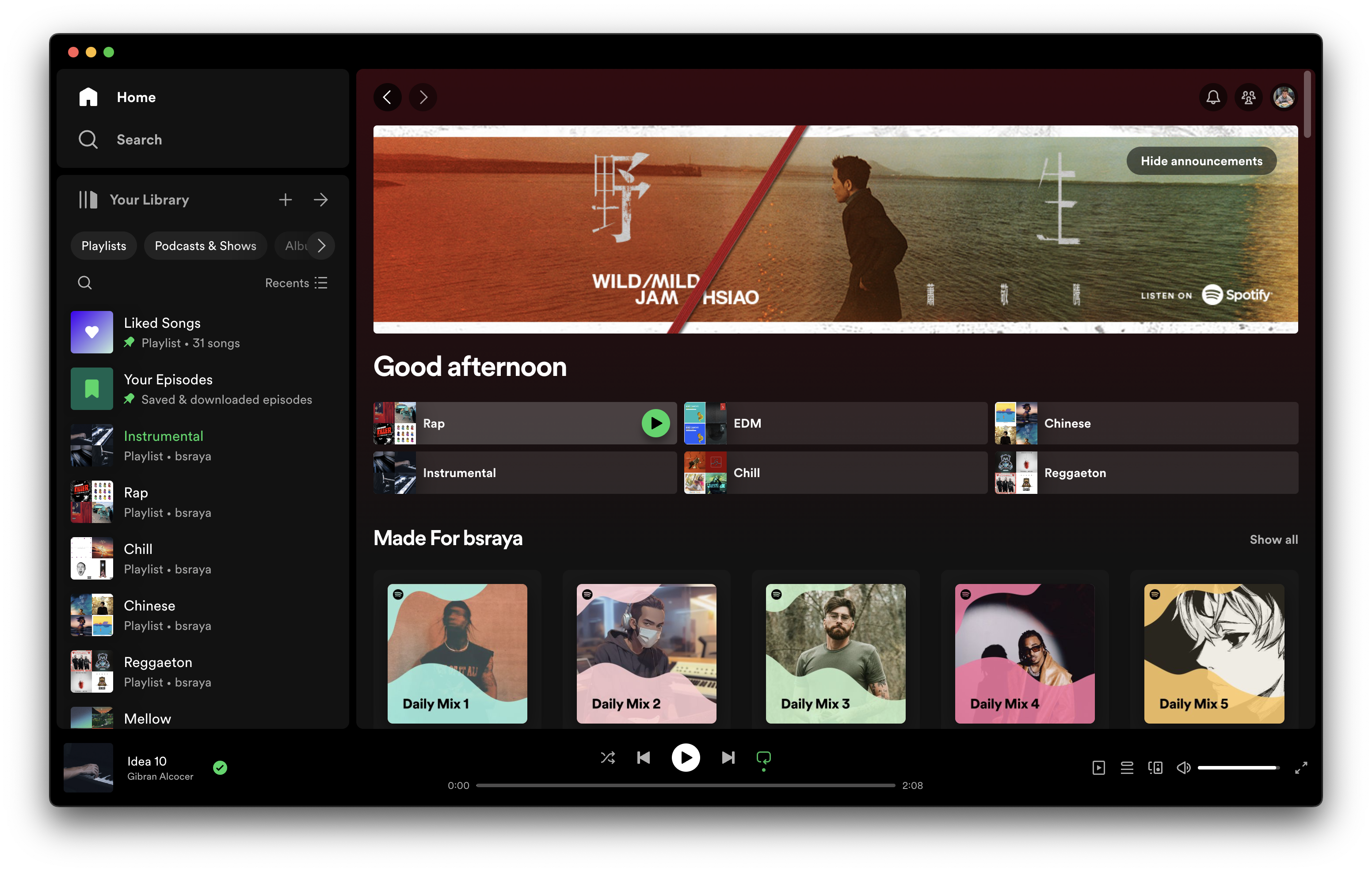 My Spotify homepage